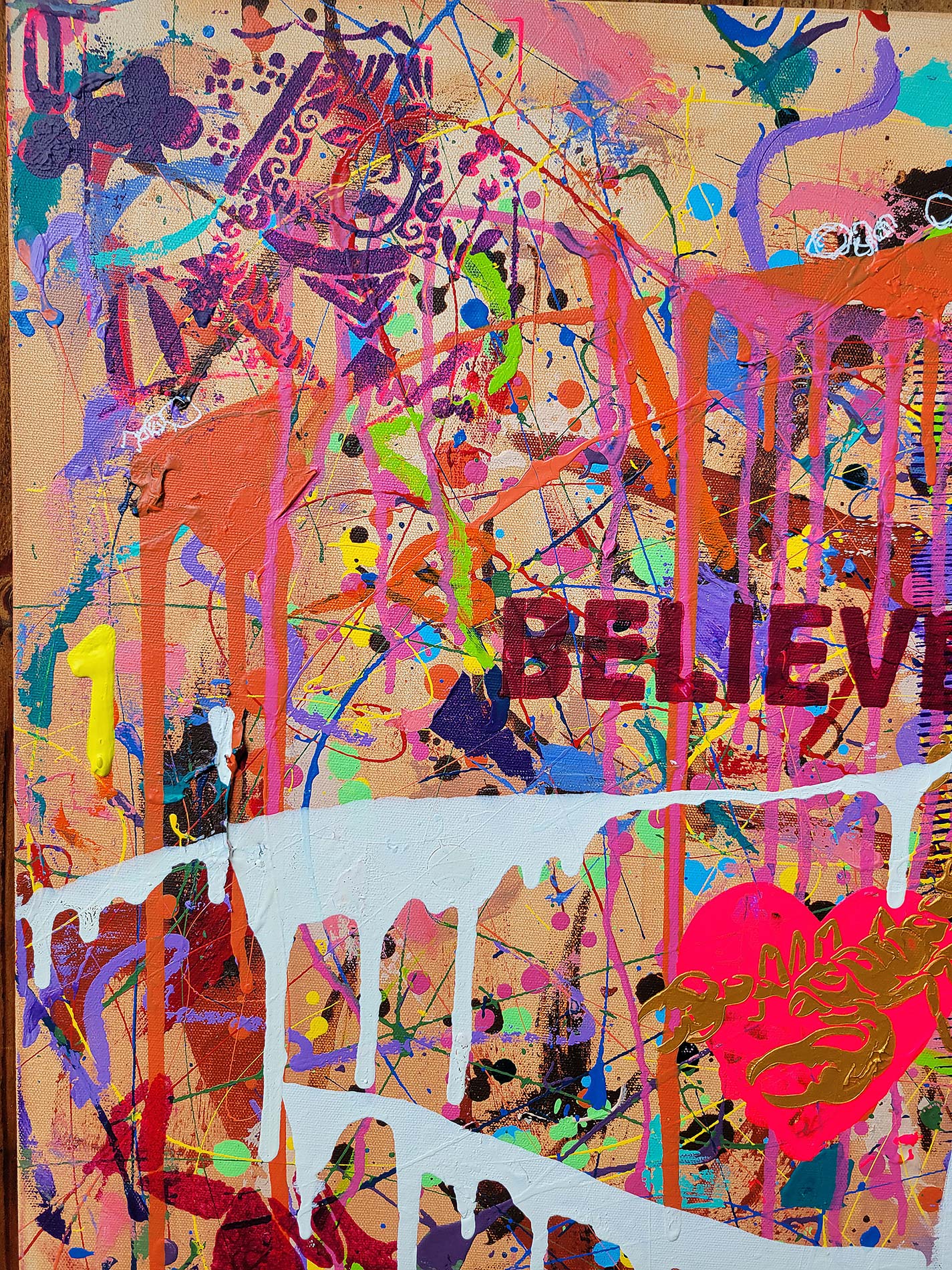 Detail of the painting Believe in yourself done in a narrative urban abstract expressionist fashion by Raphael Zelfa