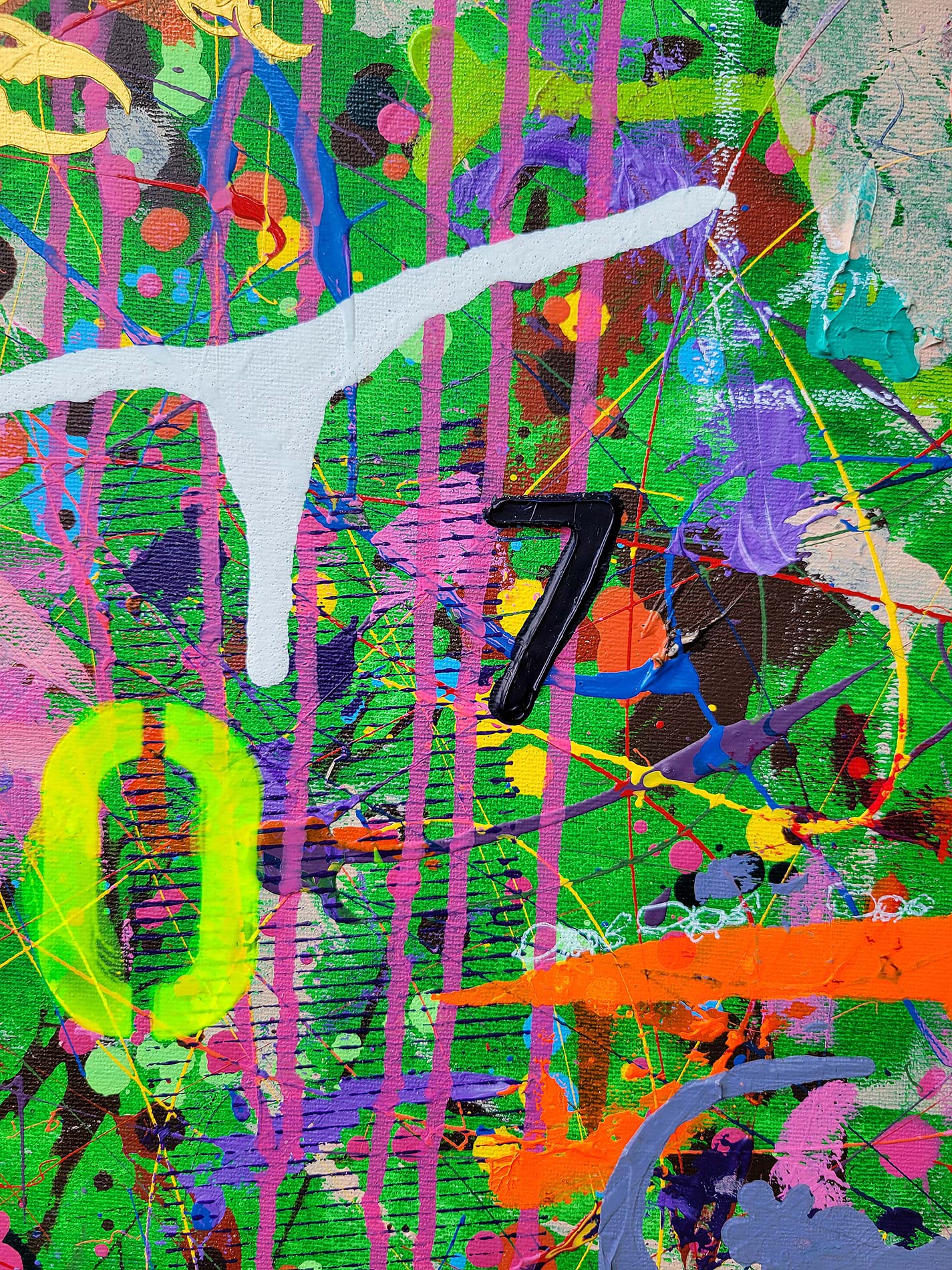 Detail of the painting Boom done in a narrative urban abstract expressionist fashion by Raphael Zelfa