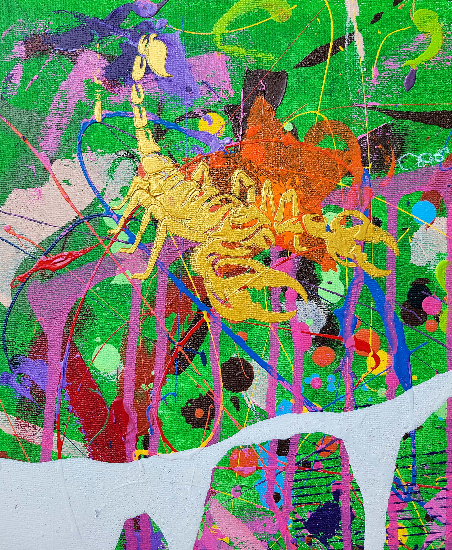 Detail of the painting Boom done in a narrative urban abstract expressionist fashion by Raphael Zelfa