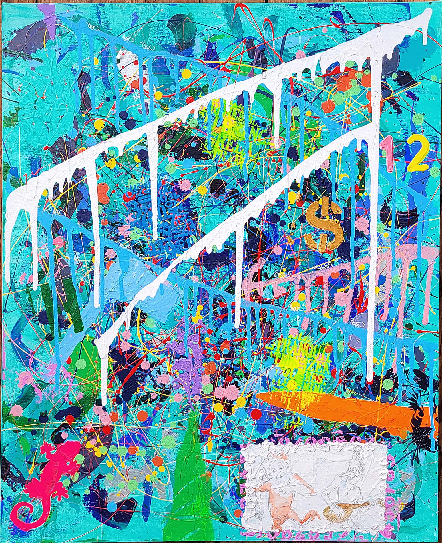 Painting Don't forget to dance done in a narrative urban abstract expressionist fashion by Raphael Zelfa