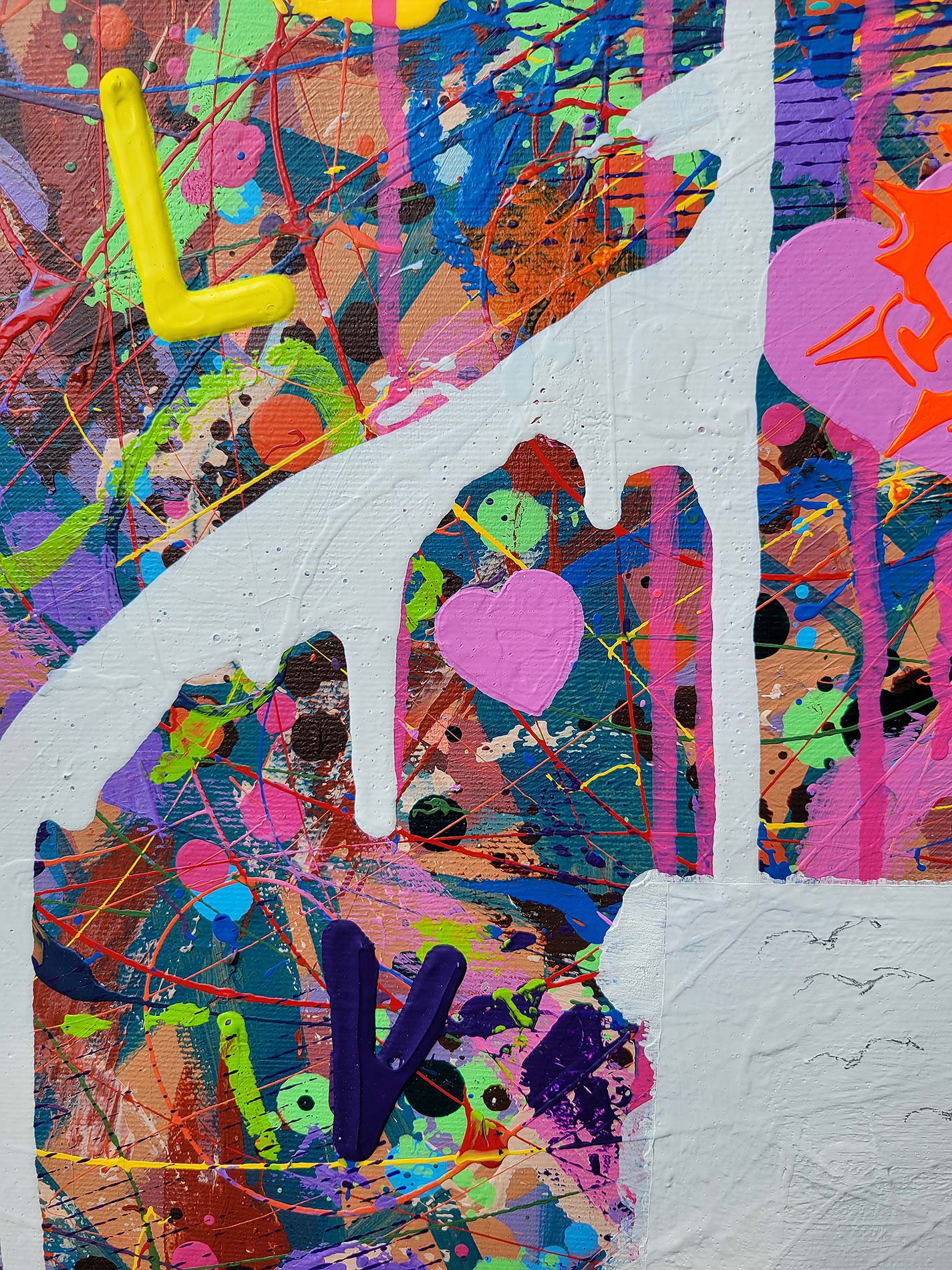Detail of the painting Love done in a narrative urban abstract expressionist fashion by Raphael Zelfa