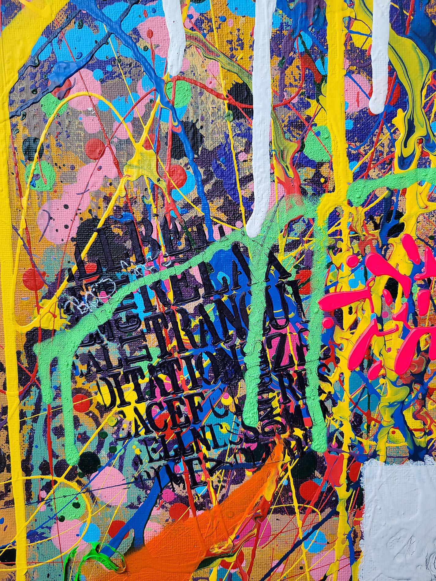 Detail of the painting Ingres and I done in a narrative urban abstract expressionist fashion by Raphael Zelfa