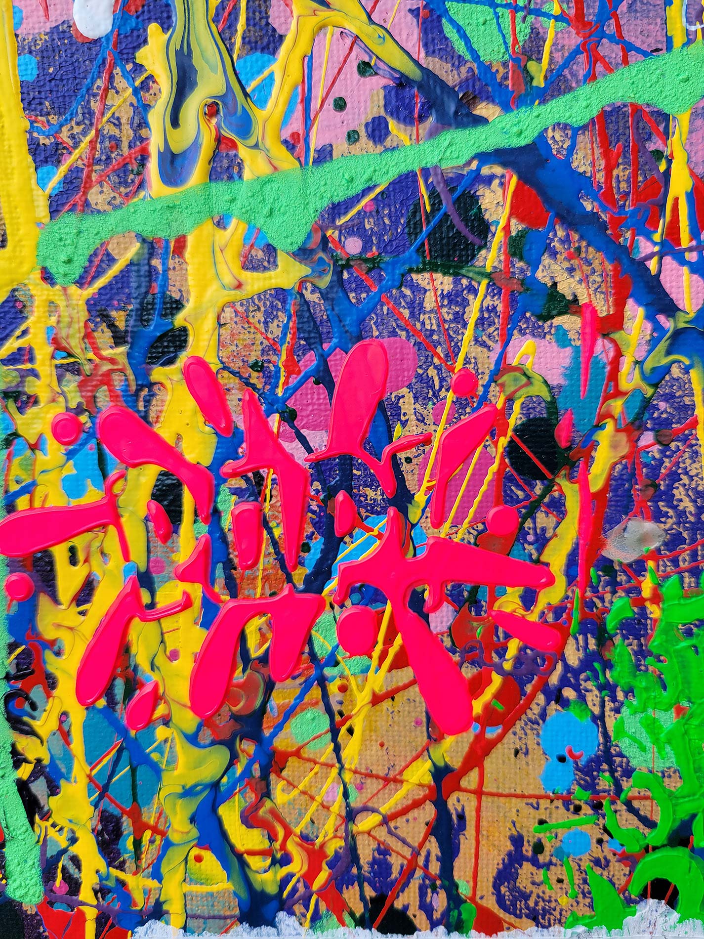 Detail of the painting Ingres and I done in a narrative urban abstract expressionist fashion by Raphael Zelfa