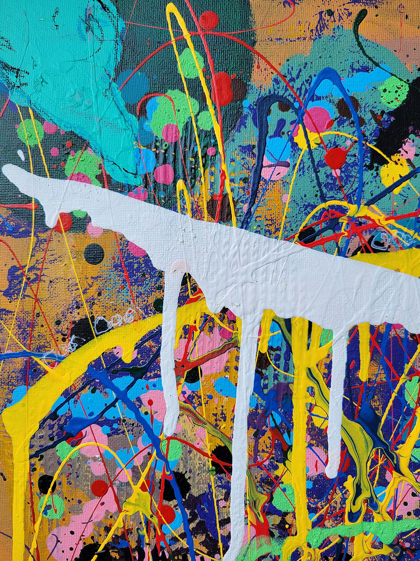 Detail of the painting Ingres and I done in a narrative urban abstract expressionist fashion by Raphael Zelfa