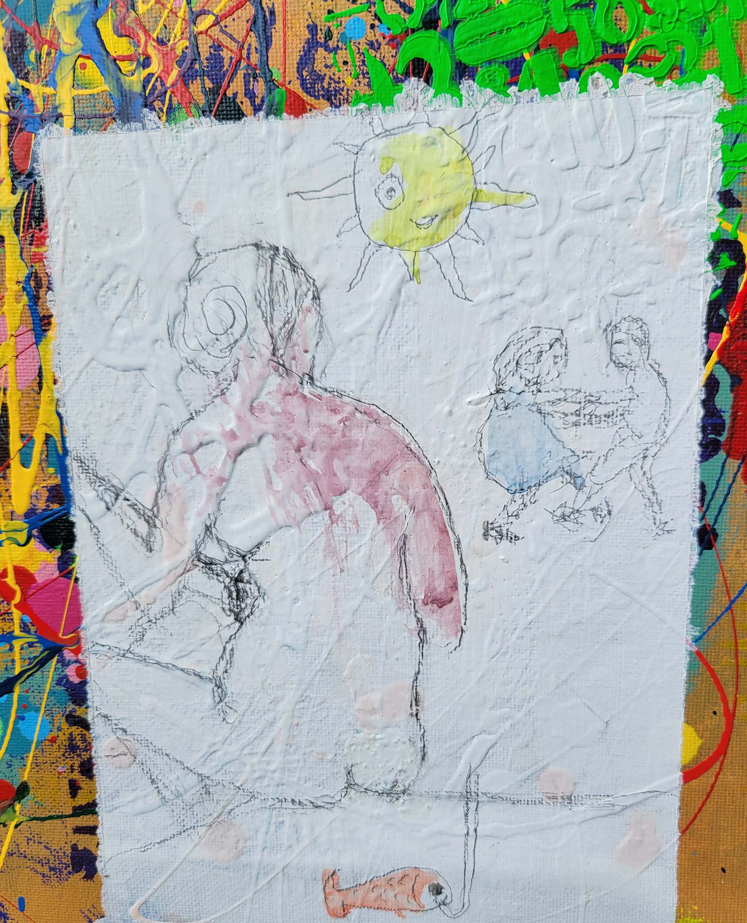 Detail of the painting Ingres and I done in a narrative urban abstract expressionist fashion by Raphael Zelfa