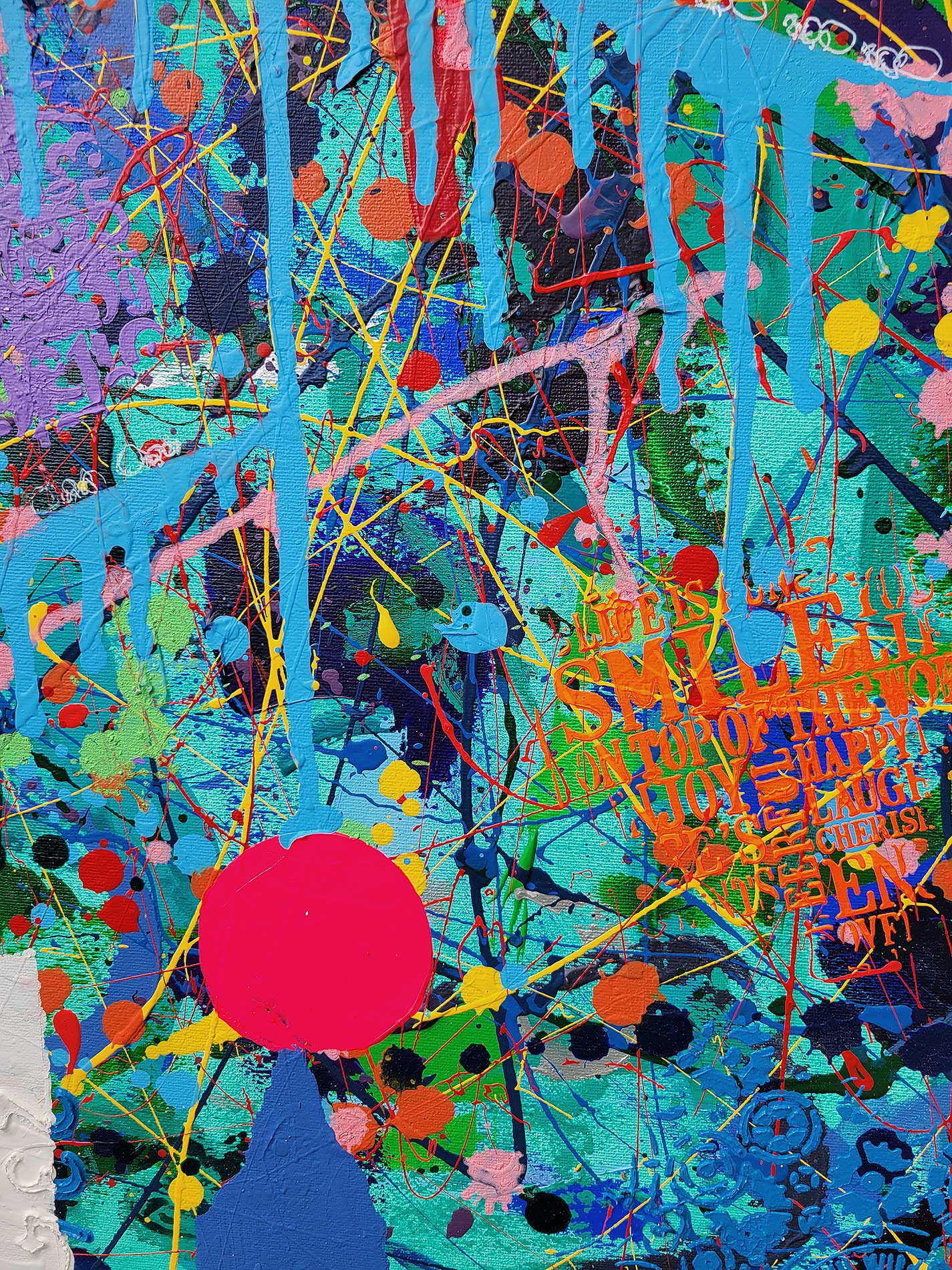 Detail of the painting Time done in a narrative urban abstract expressionist fashion by Raphael Zelfa