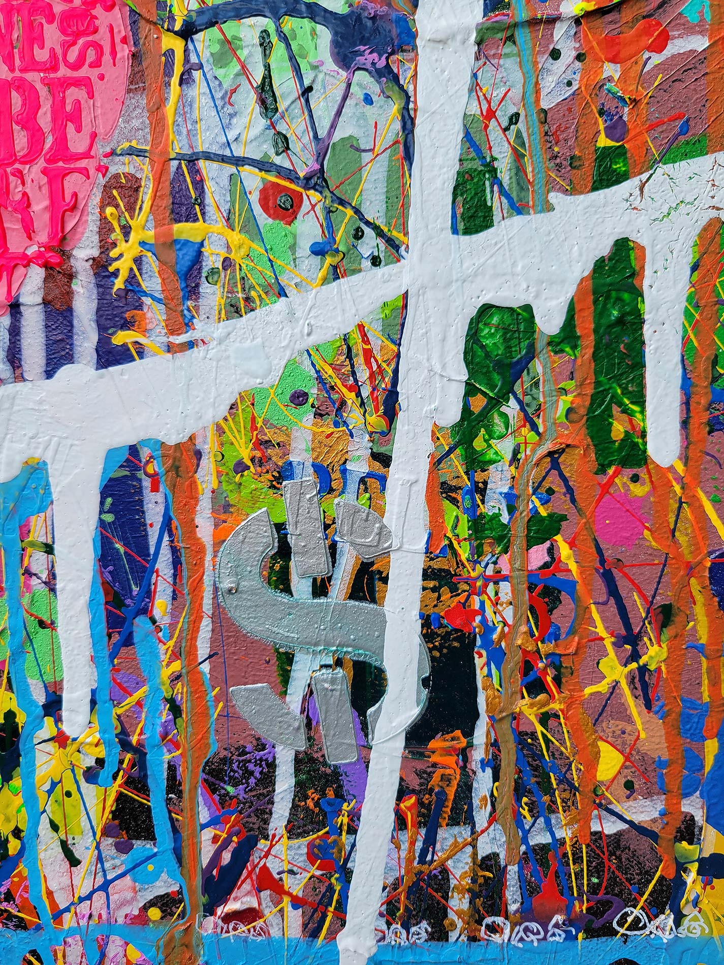 Detail of the painting done in a narrative urban abstract expressionist fashion by Raphael Zelfa