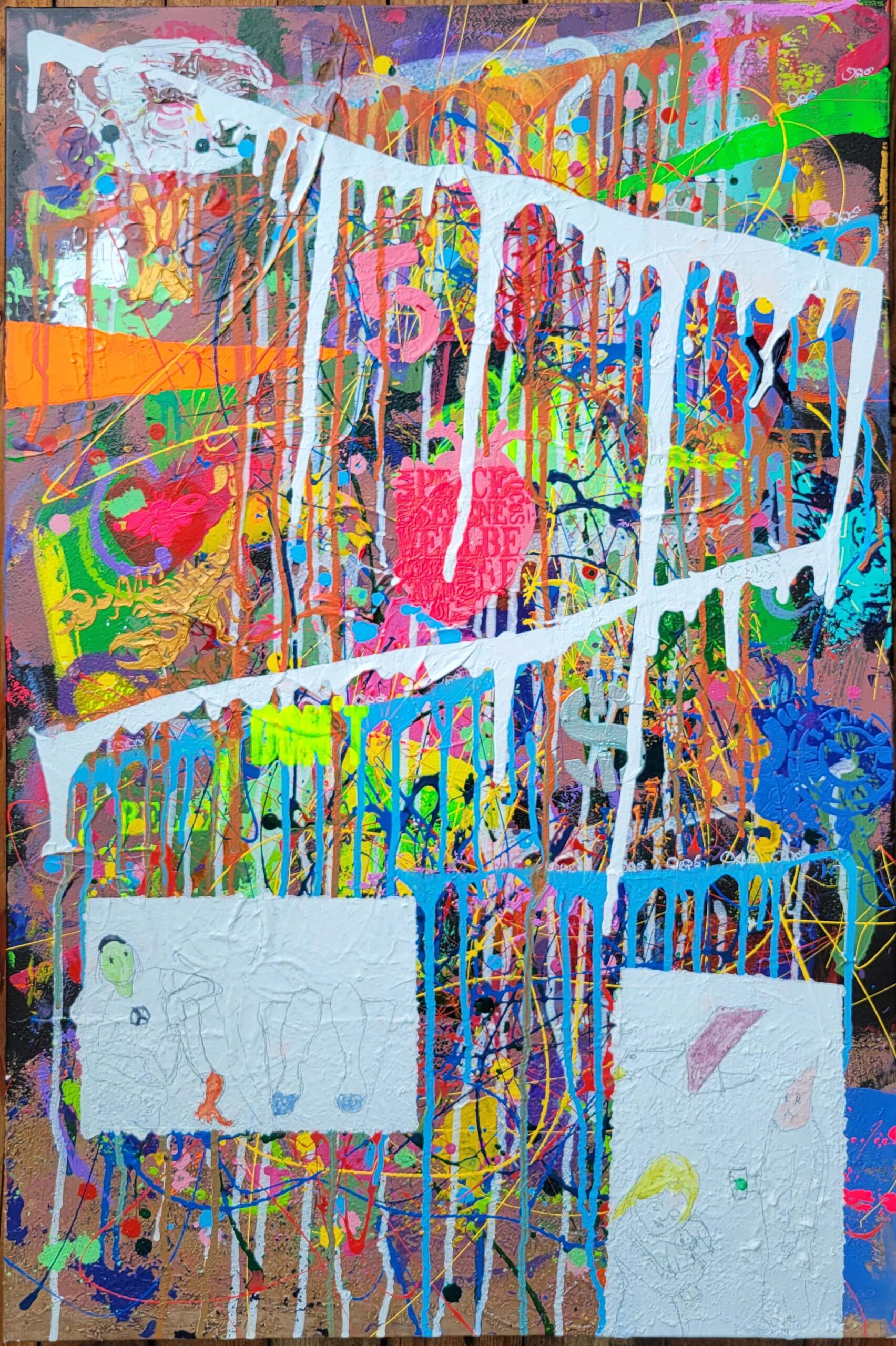 Painting Lucky done in a narrative urban abstract expressionist fashion by Raphael Zelfa