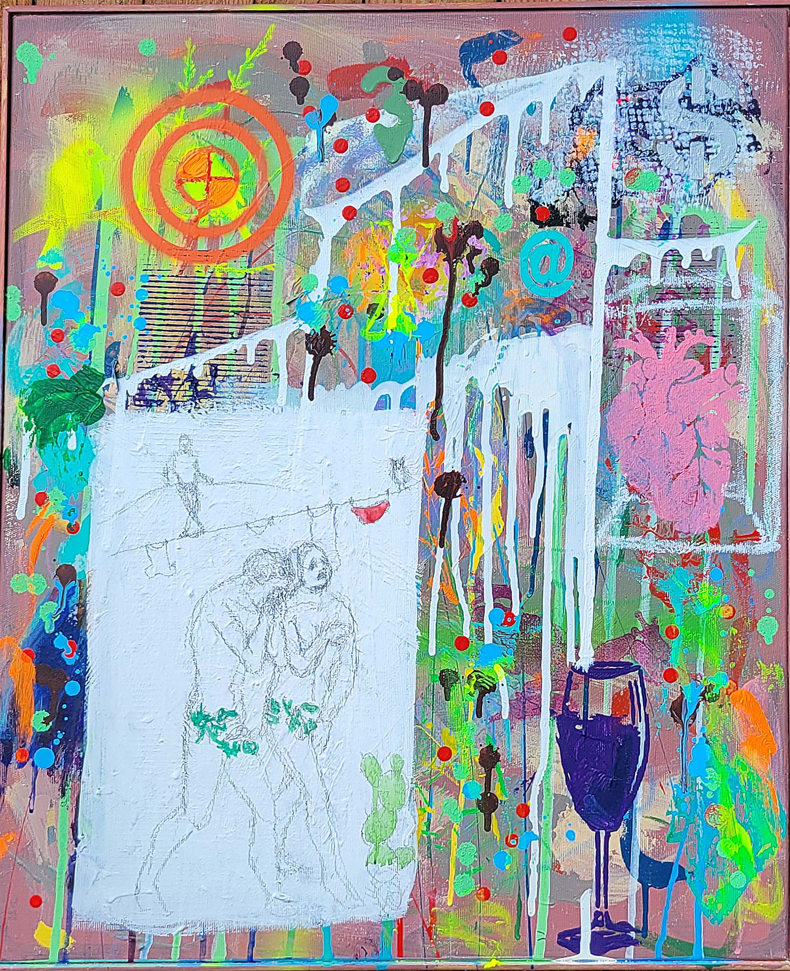 Painting Out you go done in a narrative urban abstract expressionist fashion by Raphael Zelfa