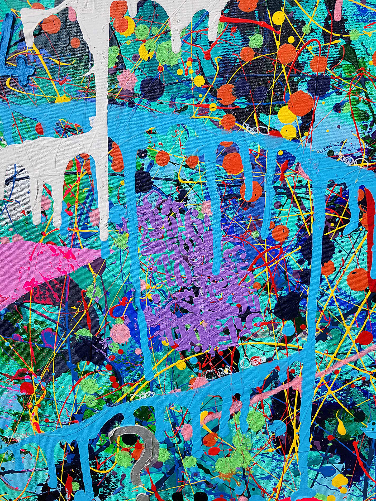 Detail of the painting Time done in a narrative urban abstract expressionist fashion by Raphael Zelfa